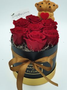 Forever Roses – Σύνθεση 7 κόκκινων παντοτινών τριαντάφυλλων XL σε κουτί