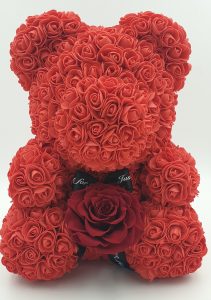 Αρκουδάκι Rose Bear με Κόκκινα τριαντάφυλλα σε κουτί δώρου πολυτελείας μαζί με Παντοτινό Κόκκινο (Forever rose) τριαντάφυλλο, μεγέθους XXL.